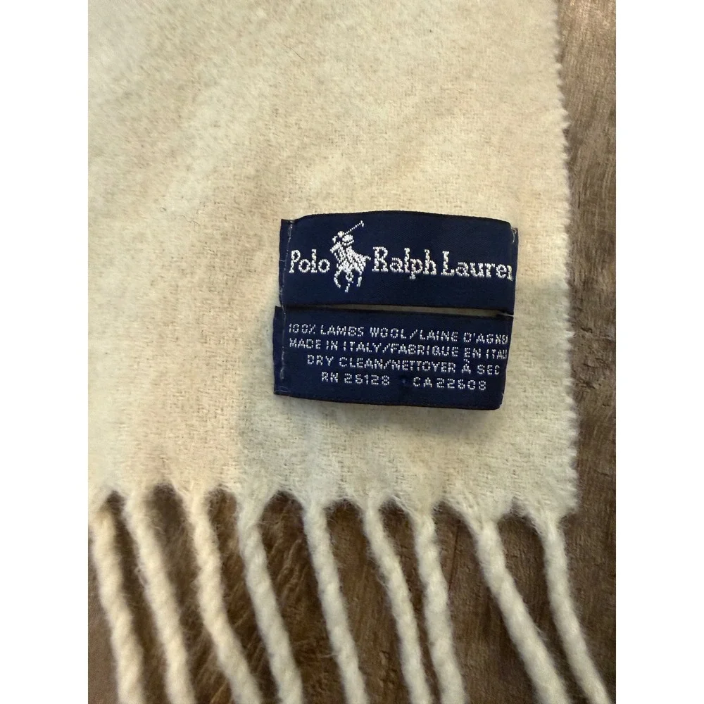 Polo Ralph Lauren Lambswool Scarf Cream Off White Navy Blue Pony Logo Italy